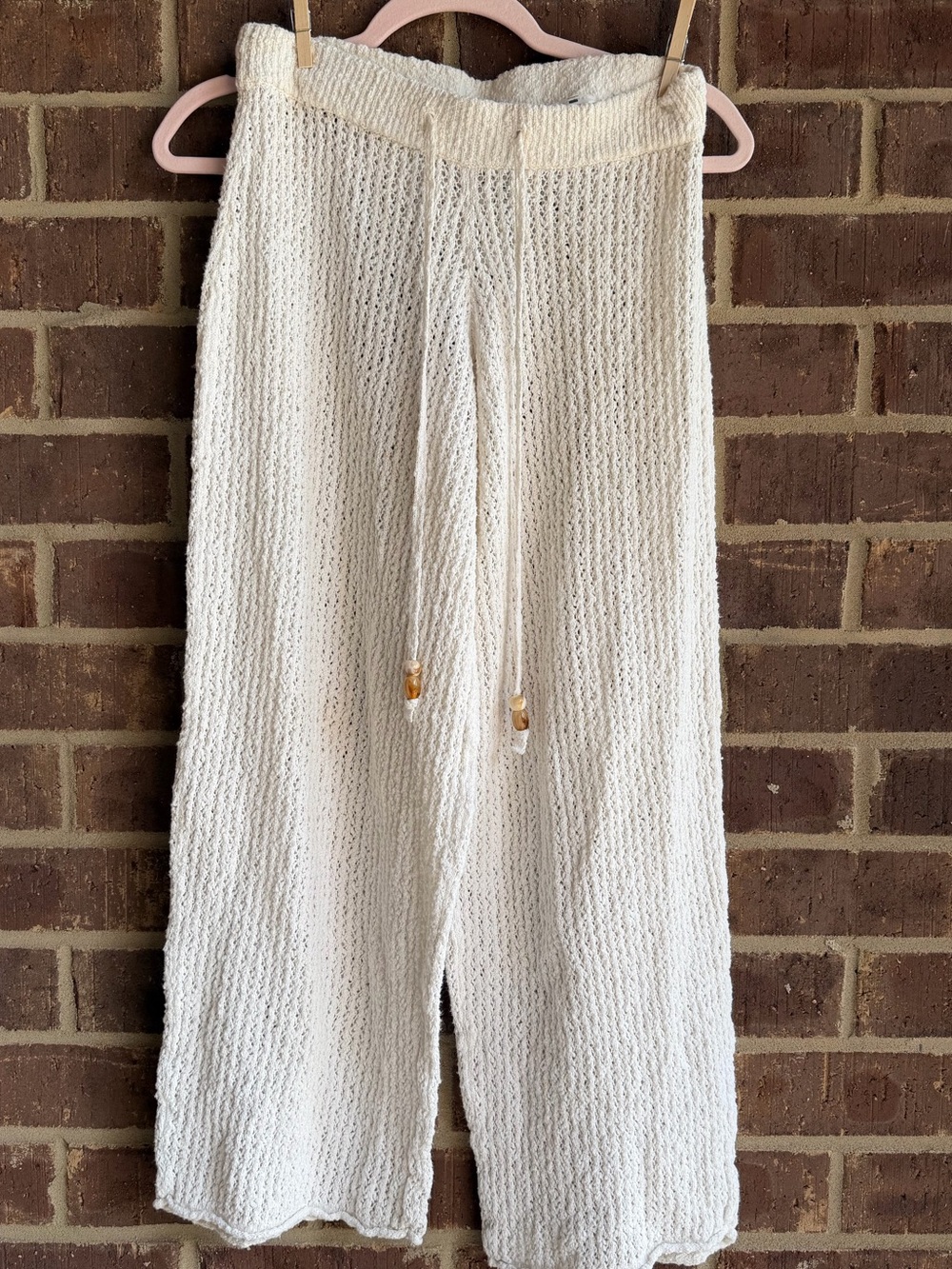Abercrombie & Fitch Lightweight Cream Knit Wide-Leg Pants